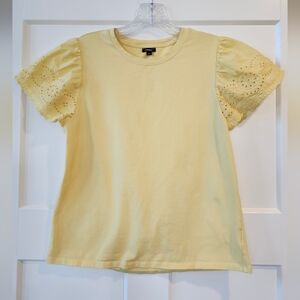 Express Pale Yellow Eyelet Sleeve Short Sleeve Tee